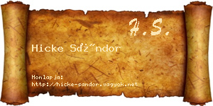 Hicke Sándor névjegykártya